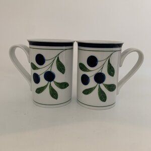 Pair of Dansk Berries Tall Coffee Tea Mugs 8 oz Blueberry Philippines Cottage
